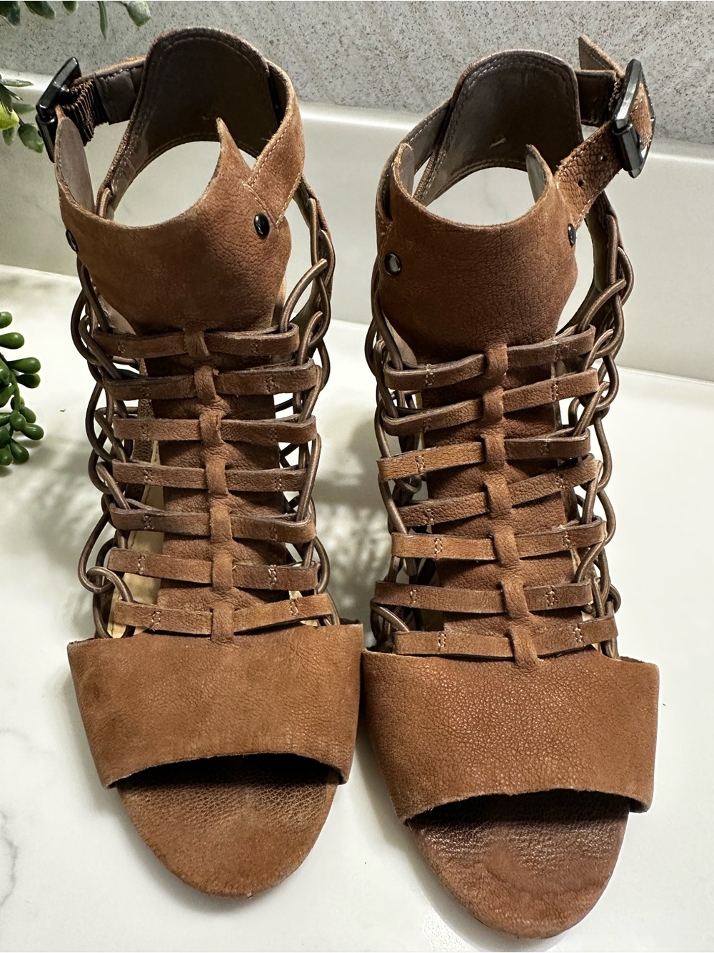 VINCE CAMUTO Brown Suede Strappy Gladiator Heels